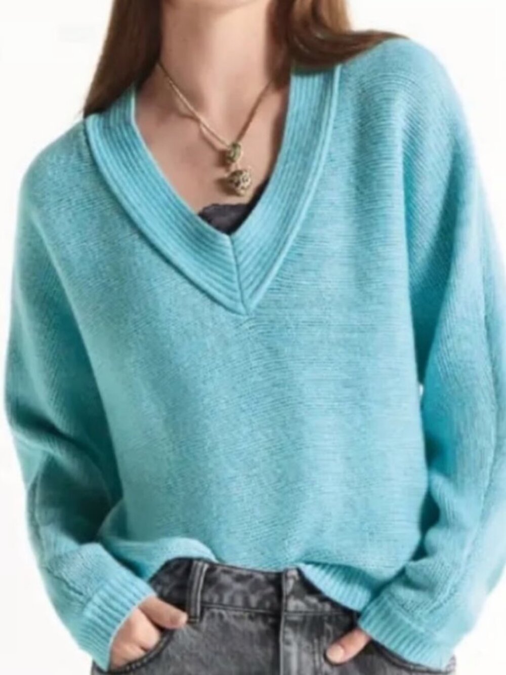 CAbi Frosty Blue V Neck dolman sleeve pullover sweater size small style 4282